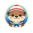 Cute cartoon raccoon face avatar in flat paper-cutout style with layered colored shapes and soft drop shadow